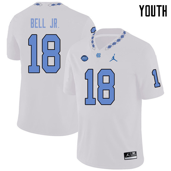 Jordan Brand Youth #18 Corey Bell Jr. North Carolina Tar Heels College Football Jerseys Sale-White
